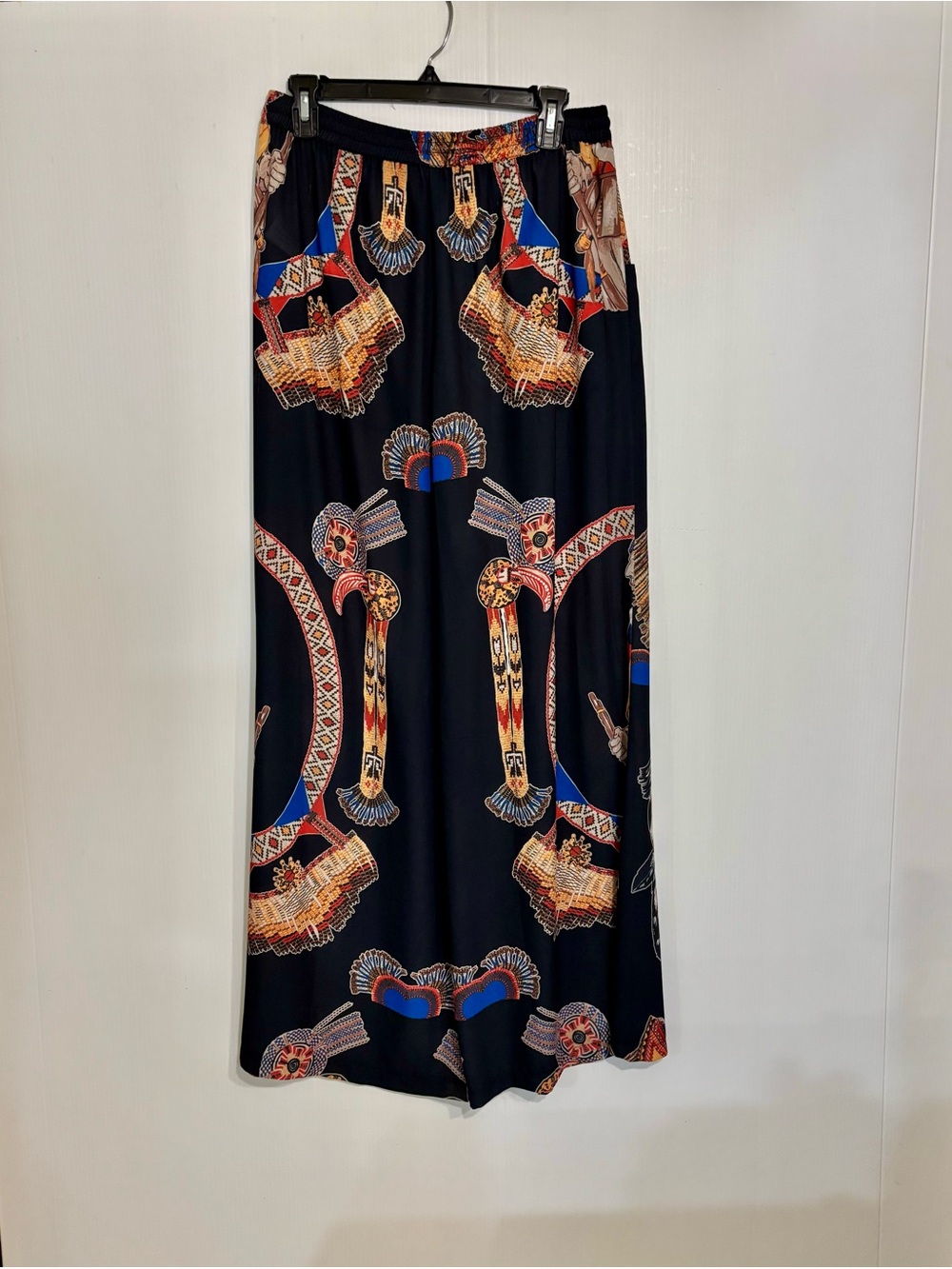 Robin's Jean Navy Blue Wide Leg pants with Red, Blue and Tan Tribal Print